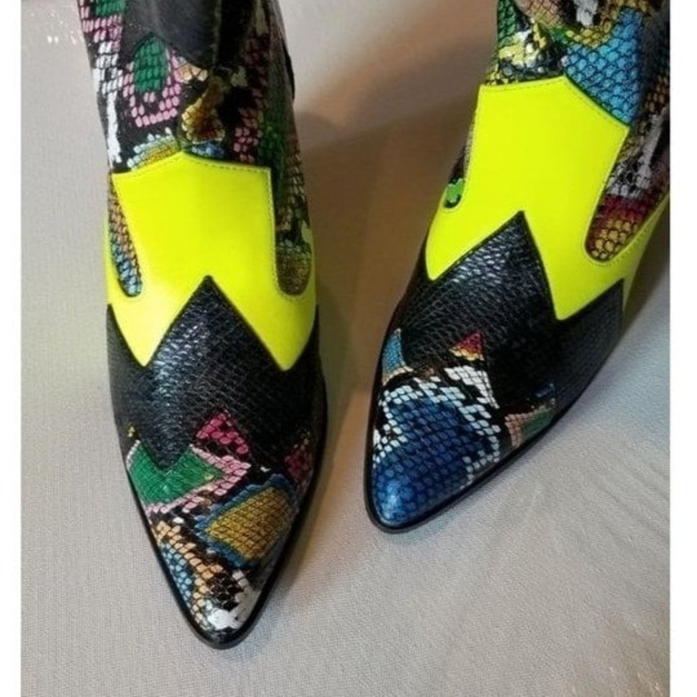 Snakeskin Print Cowboy Boots Western Neonβ Yellow Accents Trendy Colorful